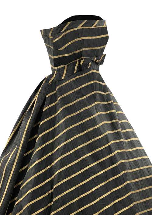 Late 1950s Designer Charcoal and Gold Stripe Cocktail Dress- New!