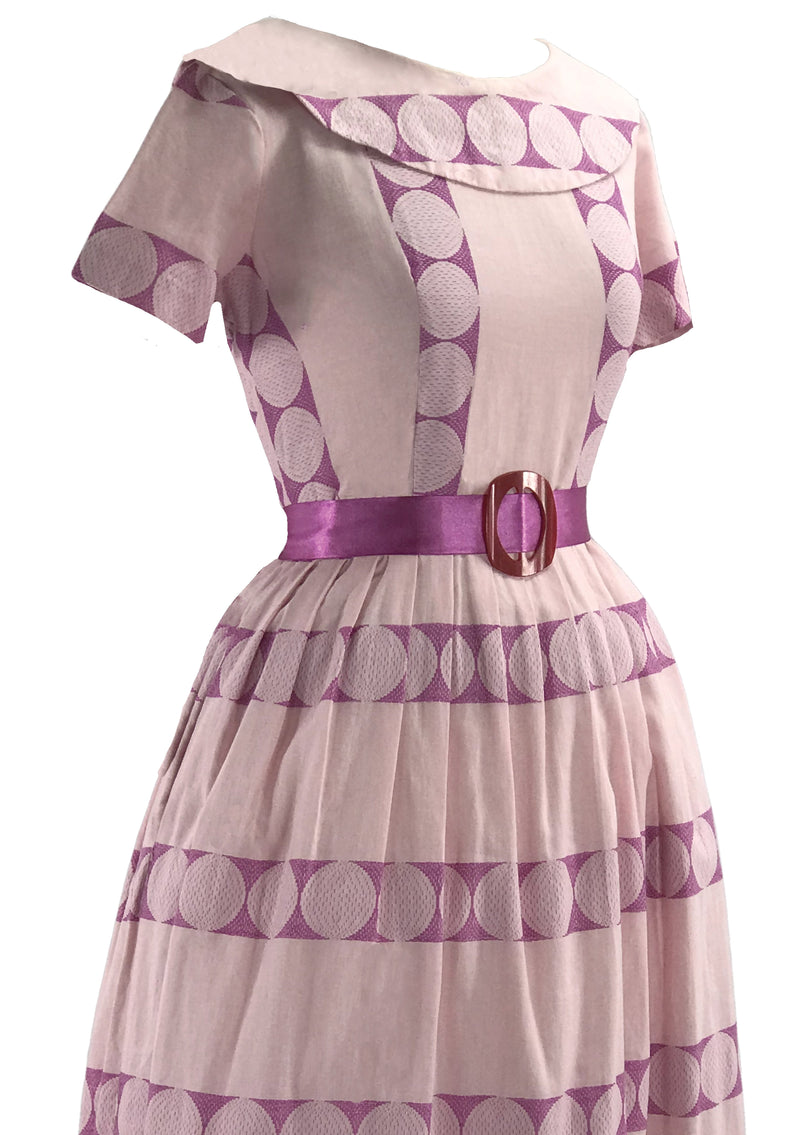 Vintage 1950s Pink & Lilac Embroidered Cotton Dress- New!