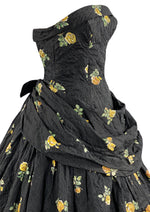 Vintage 1950s Linzi Line British Designer Black Floral Dress- NEW!