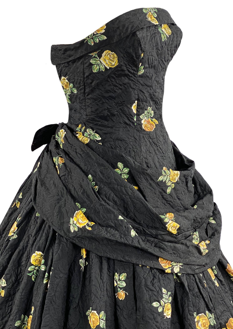 Vintage 1950s Linzi Line British Designer Black Floral Dress- NEW!