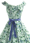 1950s Blue Violets & Green Leaves Cotton Dress- New! (ON HOLD)