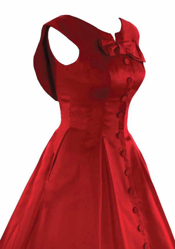 1950s Designer Red Silk Satin New Look Cocktail Dress New! ON HOLD