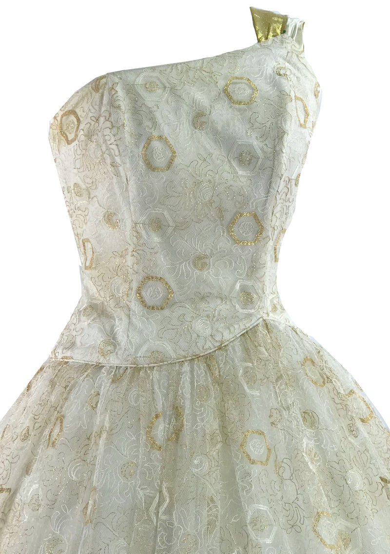 1950s Ivory, Silver and Gold Designer Cocktail Dress - New!