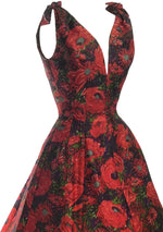 Late 1950s Early 1960s Red Floral Silk Designer Party Dress- New!