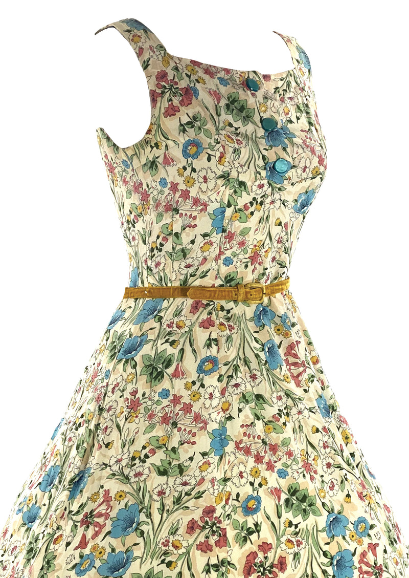 Vintage Late 1940s Field Flowers Rayon Dress- New! (ON HOLD)