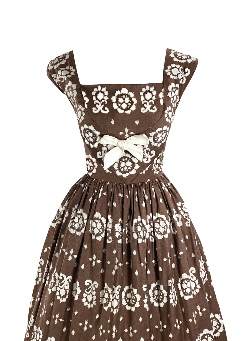 Vintage 1950s Brown and White Horrockses Designer Dress- New!