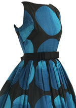 Vintage 1950s Vibrant Blue and Black Dot Dress- New!