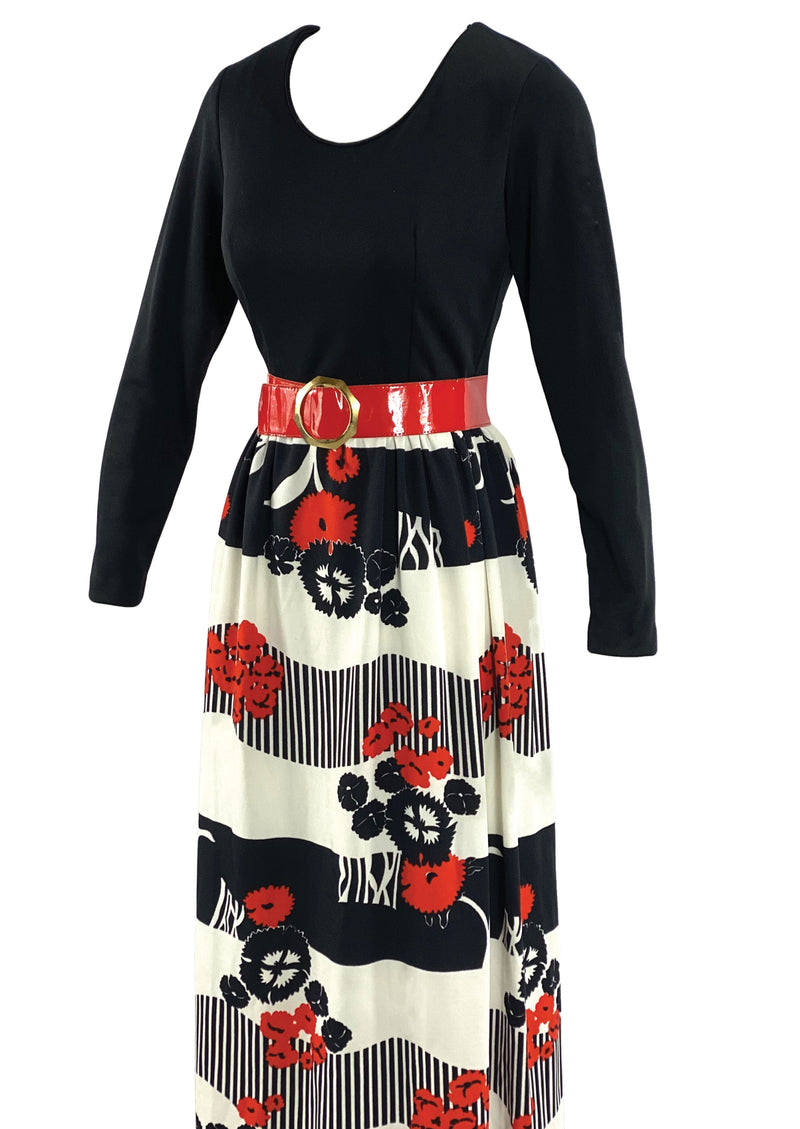 Vintage 1970s Red, White and Black Maxi Dress - NEW!