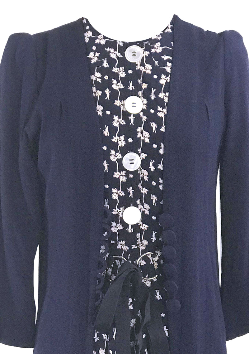 Vintage 1940s Blue Rayon Dress & Coat Ensemble - New!