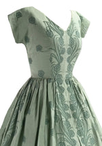 Lovely 1950s Mint Green Cotton Embroidered Dress- New!