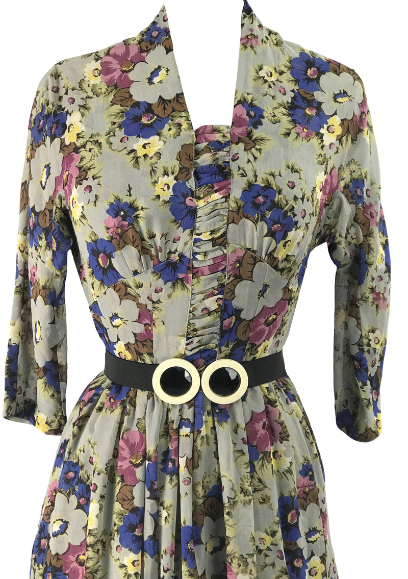 Vintage 1940s Floral Bouquet Crepe Draped Dress - New!