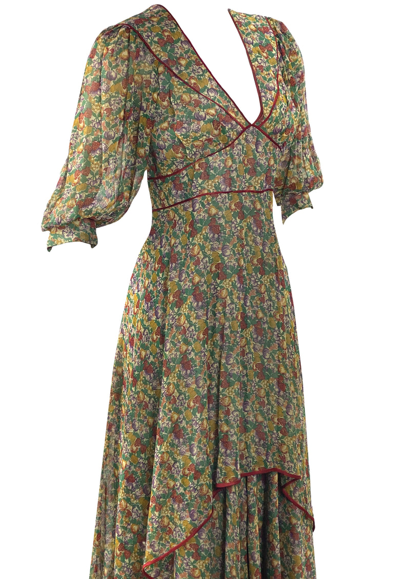 Vintage 1970s Beautiful Botanic Print Maxi Dress - NEW!