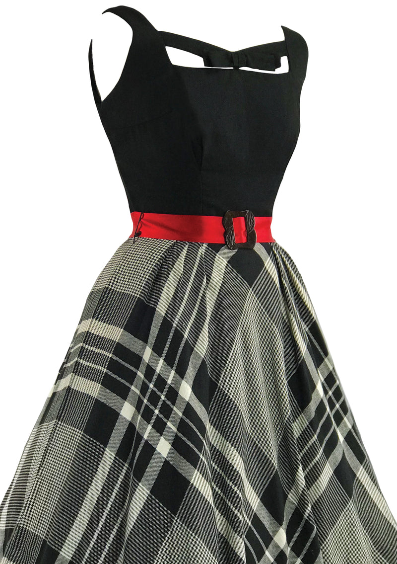 Vintage 1950s Black Plaid Cotton & Wool Dress- New!