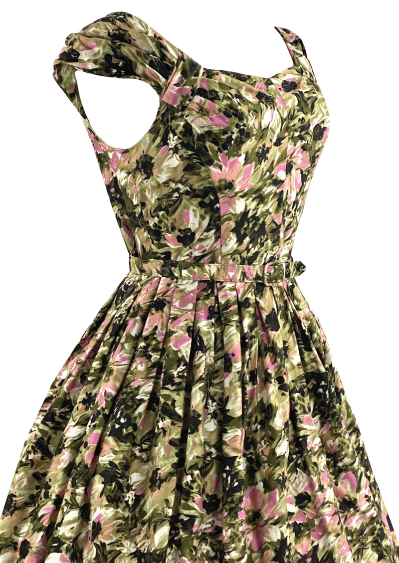 Early 1960s Impressionist Floral Print Cotton Dress- NEW!