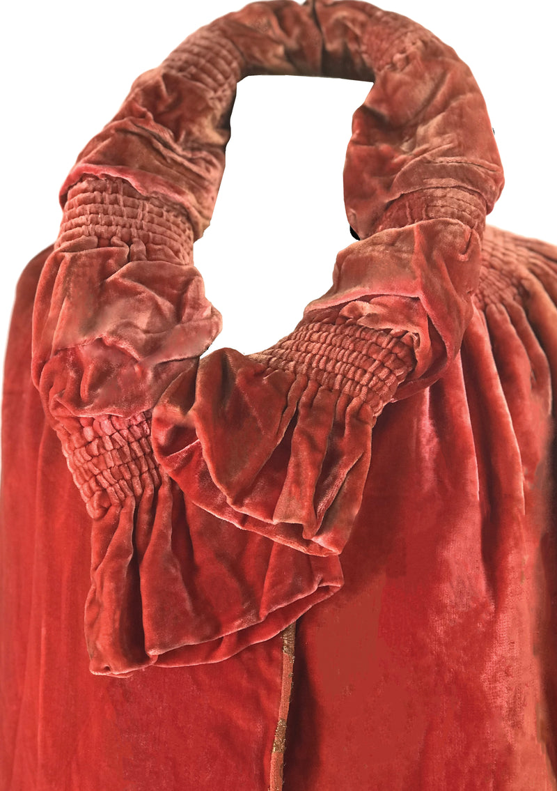 Vintage 1920s Tangerine Silk Velvet & Lame Cape - New!