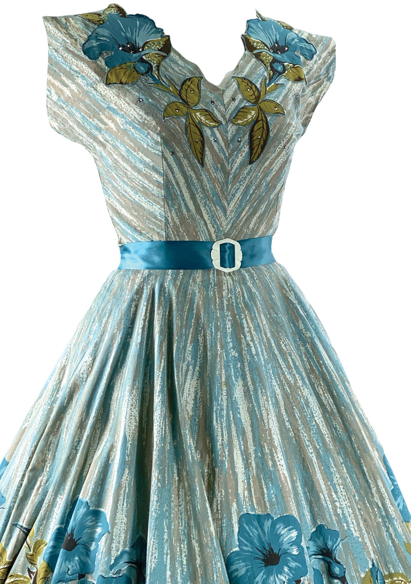 1950s Morning Glories Applique Cotton Dress  - New!