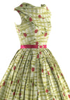 Glorious 1950s Green With Red Roses Cotton Dress- New!