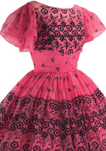 Stunning 1950s Pink Flocked Party Dress- New!