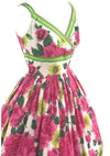 Vintage 1950s Large Pink Rose Print Cotton Dress- New!