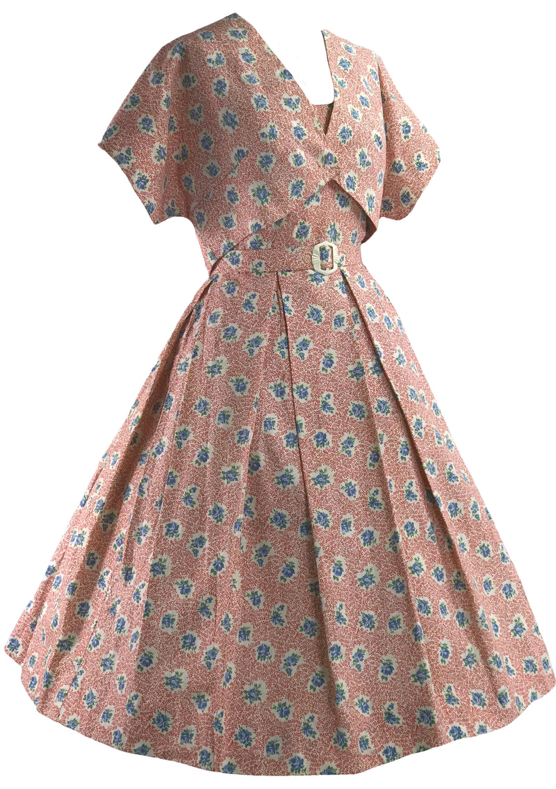 Vintage 1950s Pink Floral Cotton Dress Ensemble- New!