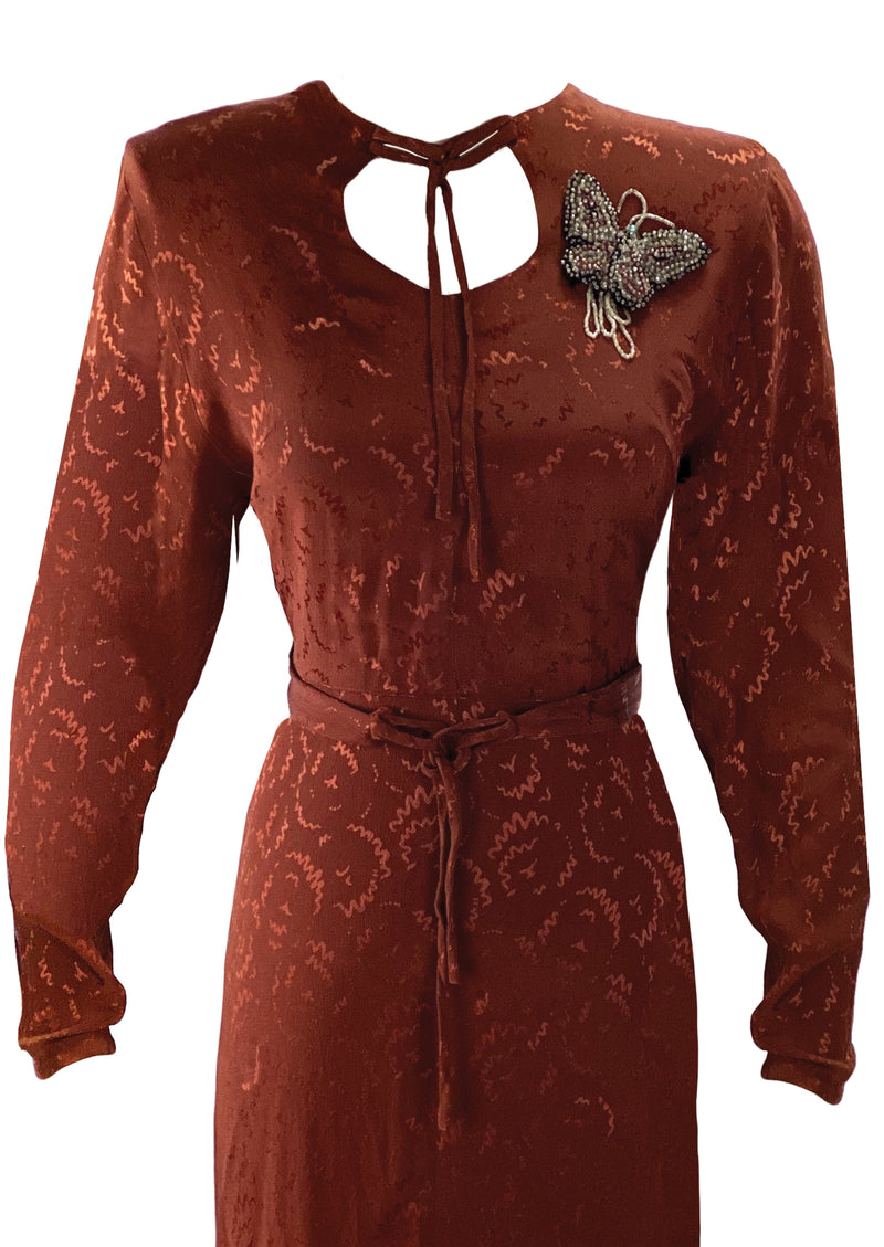 Vintage 1940s Russet Squiggle Rayon Dress- New!