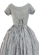 Late 1950s Early 1960s White and Charcoal Stripes Dress- New!