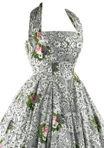 Vintage 1950s Designer Floral Halter Cotton Dress- New!