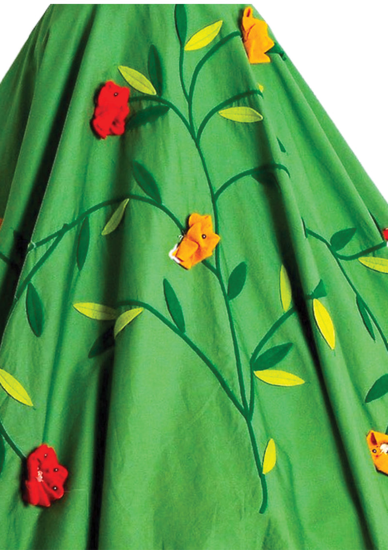 1950s Apple Green Cotton Floral Applique Dress- New!