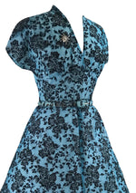 Vintage 1950s Blue Flocked Cocktail Dress- New!