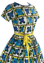 Late 1950s Early 1960s Blue and Yellow Floral Dress- New!