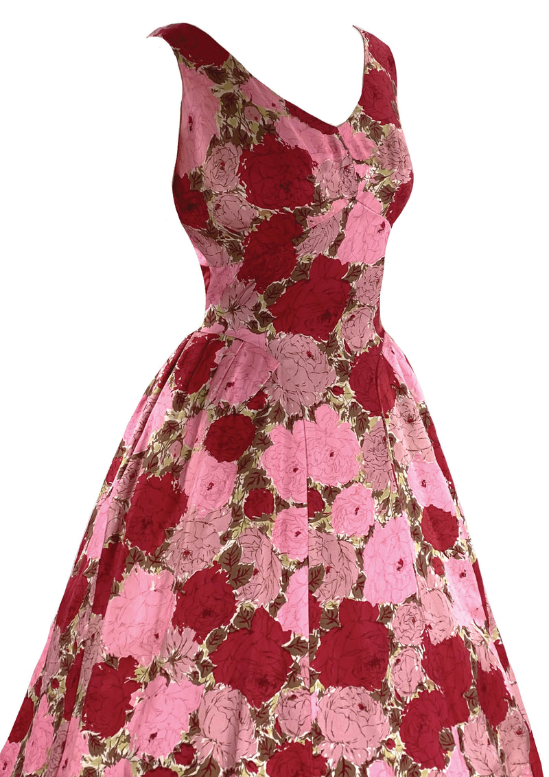 Stunning 1950s Silk Rose Print Dress- New!