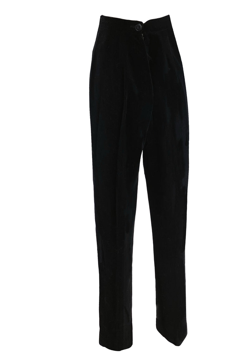 Vintage 1950s Black Cotton Velvet Rose Applique Slacks- New!