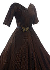 Late 1950s Bronze and Black 1950s Flocked Taffeta Dress - New!