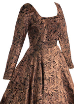 1950s Feather Print Black & Bronze Jacquard Dress- New! (ON HOLD)