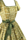 Original 1950s Gold & Green Cotton Grecian Print Dress - New!