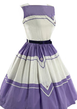 Vintage Late 1950s Purple and White Cotton Dress- New!