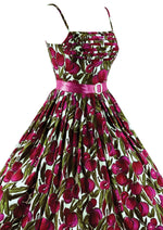 Early 1960s Plum Novelty Print Cotton Sundress - NEW!