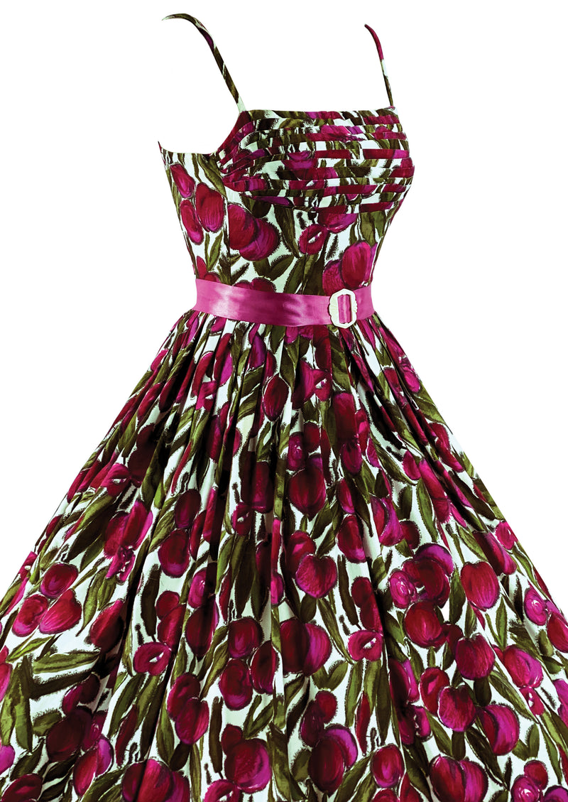 Early 1960s Plum Novelty Print Cotton Sundress - NEW!