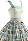 1950s Designer Quality Floral Cotton Dress- New!