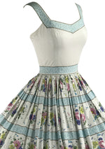 1950s Designer Quality Floral Cotton Dress- New!