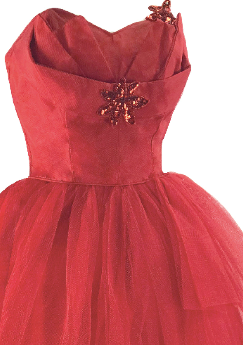 Vintage 1950s Red Tulle Cocktail Dress - New!