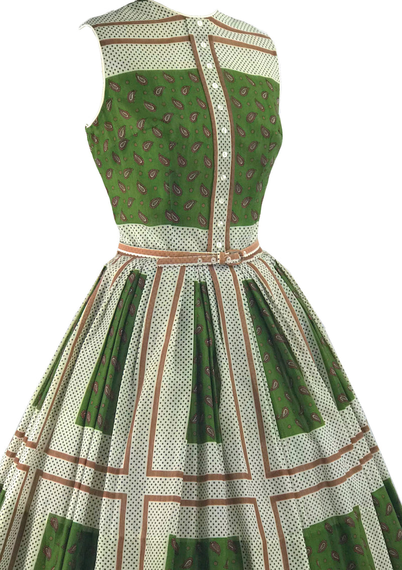 1950s Paisley Colour Block Cotton Designer Dress - New!