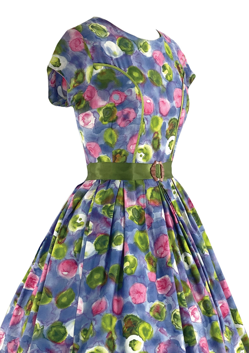 Vintage 1950s Abstract Floral Cotton Dress- New!