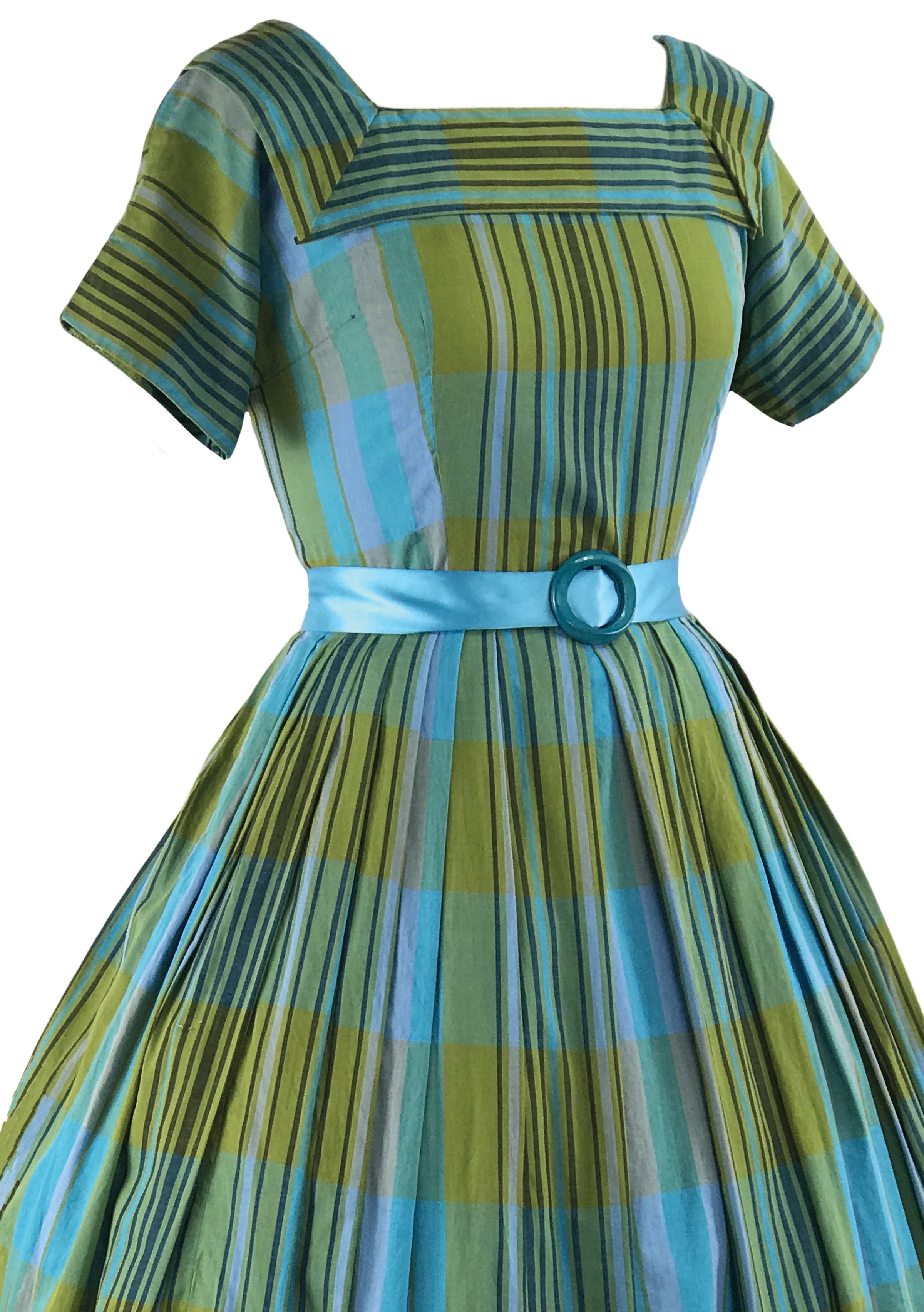 Vintage 1950s Blue Green Plaid Cotton Dress- New! Coutura Vintage Vintage 1950s Blue Green Plaid Cotton Dress- New! Coutura Vintage