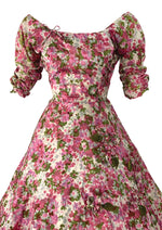 Eye-Catching 1950s Pink Floral 3D Applique Silk Dress - New!
