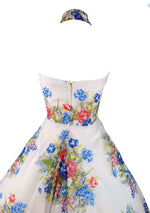 1950s Blue Roses Bouquet Chiffon Dress- New! (On hold)