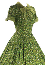 Spectacular Early 1950s Green Daisy Print Dress- New!