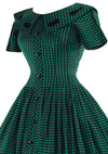 Vintage 1950s Black and Green Check Dress- New!