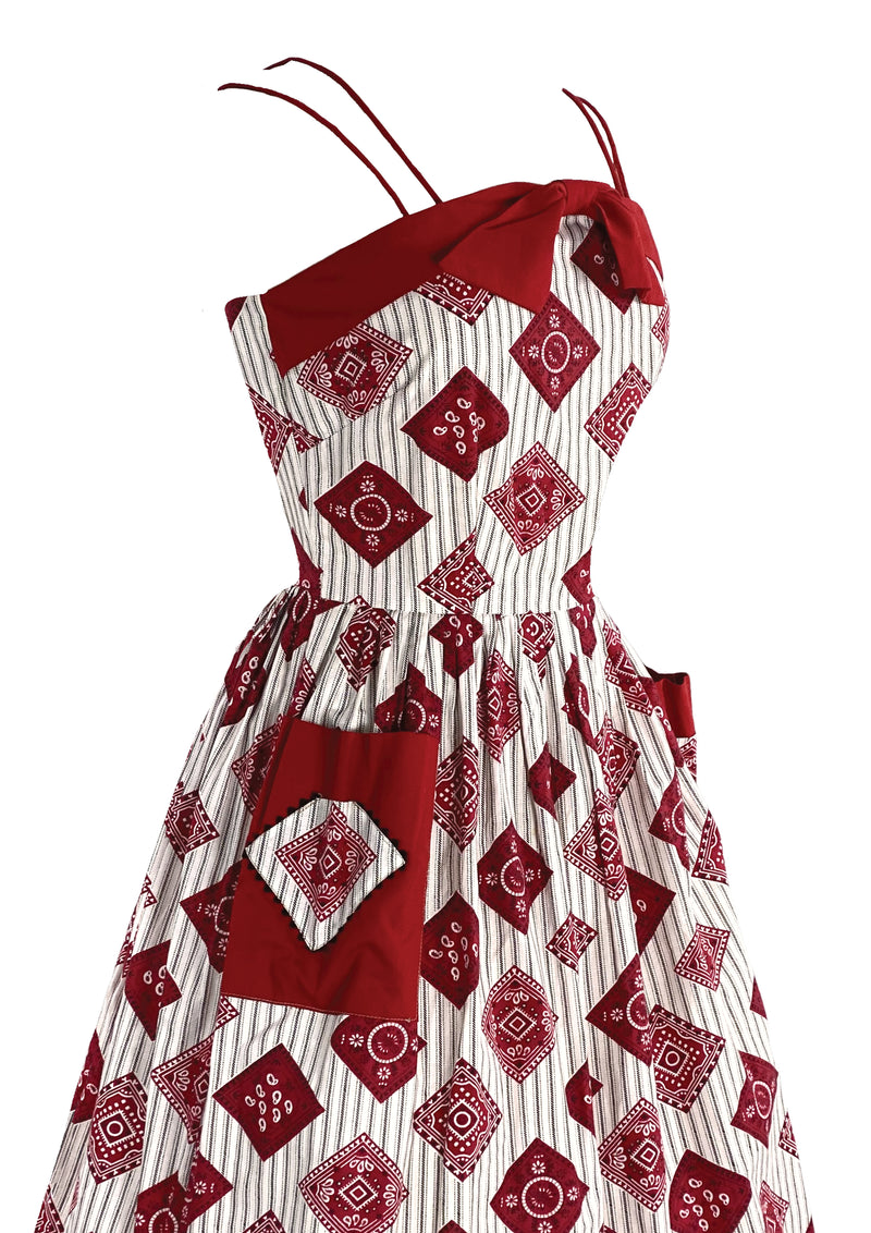 Lovely 1950s Ticking Stripe with Bandeau Squares Sundress- New!