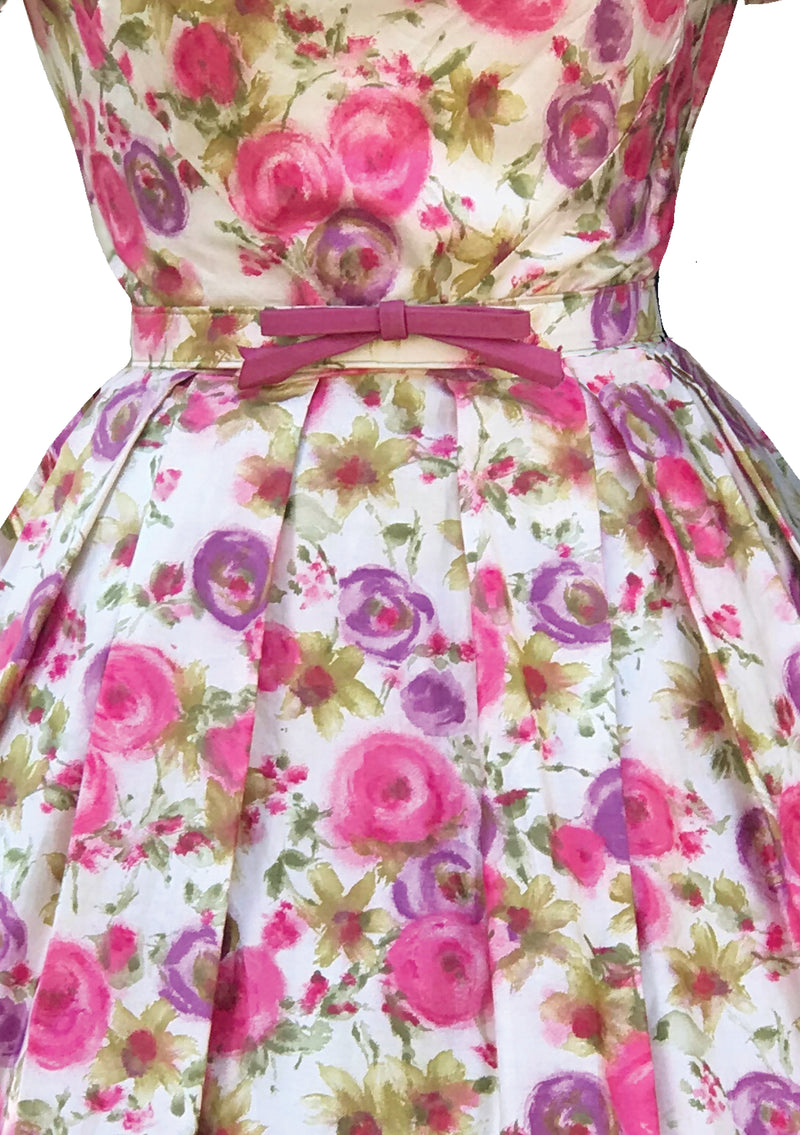 Vintage 1950s Pink and Purple Roses Dress- New!
